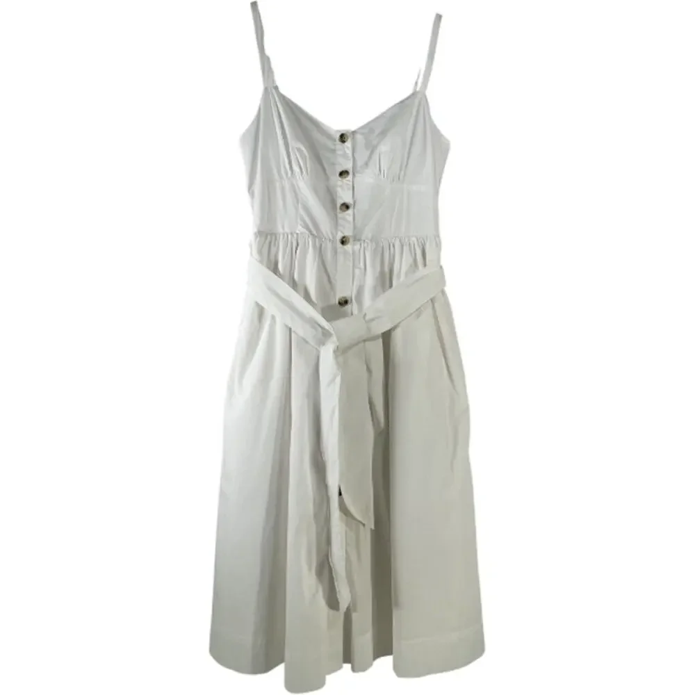 J.Crew White Linen Blend Sleeveless Button Front Tie Waist Dress Size 0